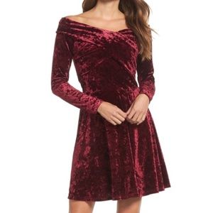 Chelsea 28 Off Shoulder Velour Fit & Flare Dress